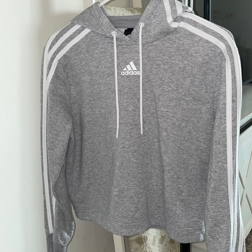 Adidas light gray crop hoodie